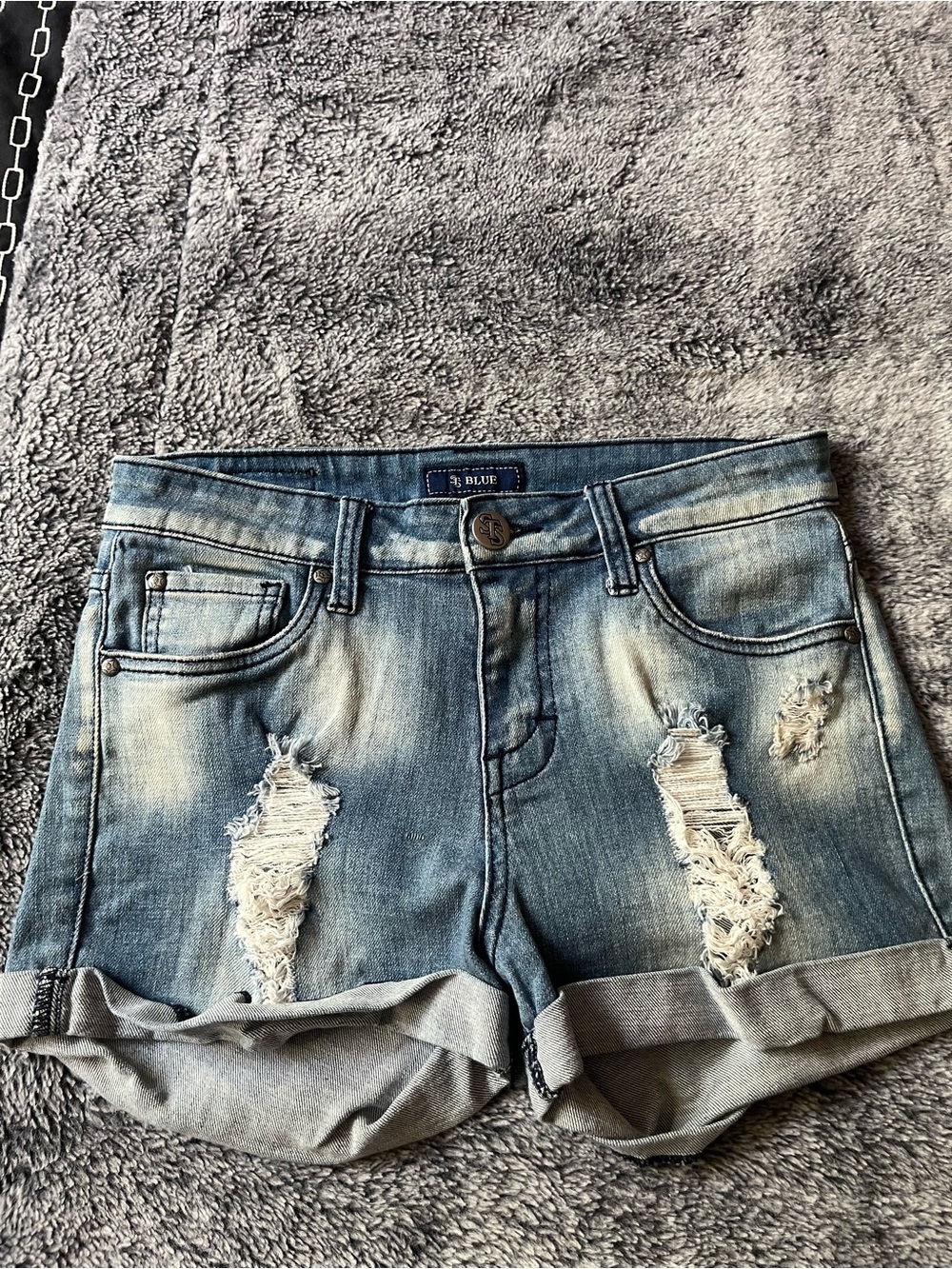 STS Blue Light Blue Distressed Roll-Cuff Denim Shorts